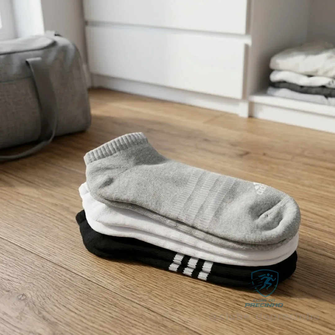 Kit Meia adidas Spw Cano Baixo 3 Pares Branca Preta E Cinza