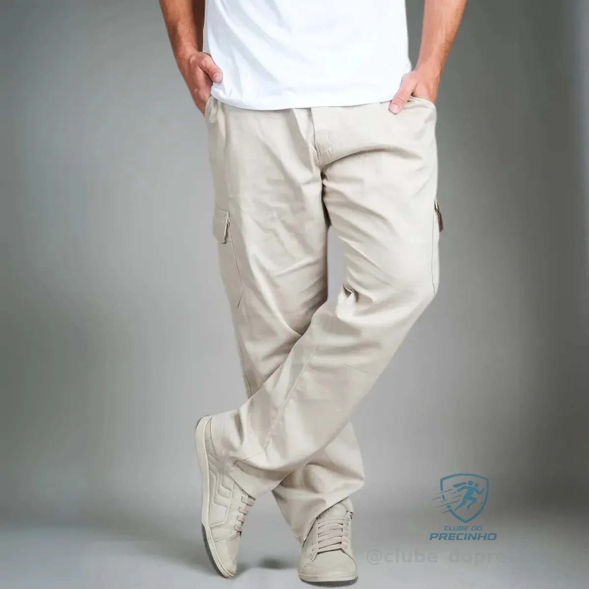 Calça Masculina Cargo Bege Streetwear Cordão 34 A 44 + Cores