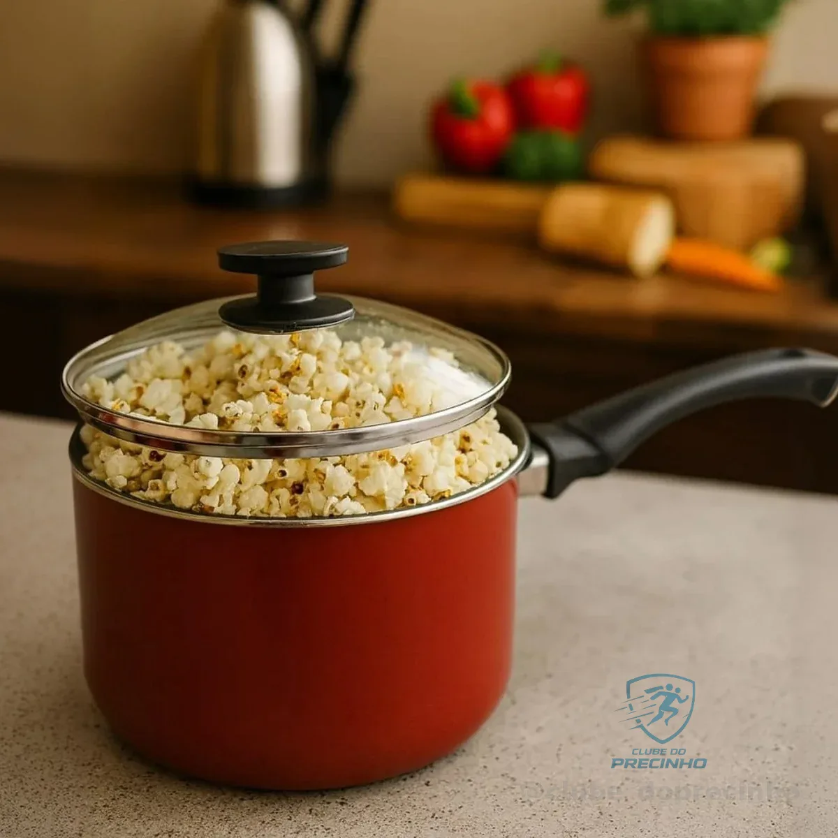 Pipoqueira Antiaderente Cozillar 4,5 Litros Tampa De Vidro Vermelho