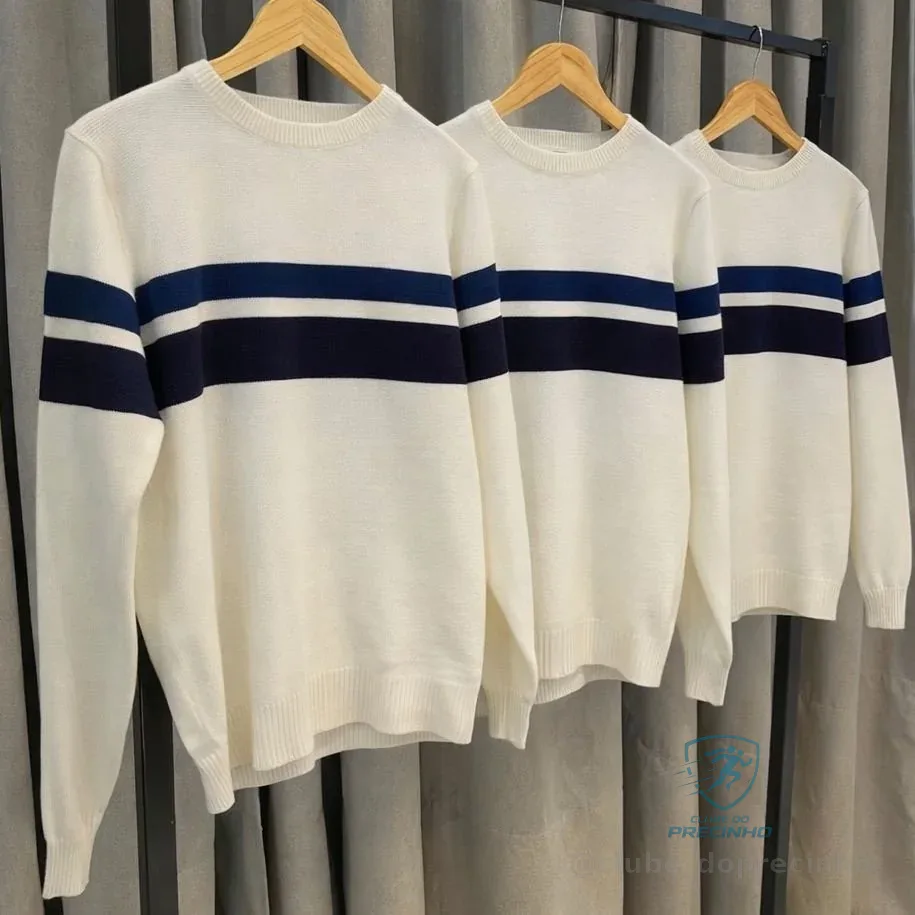Suéter Masculino Comfort Tricot Listrado Diametro Branco