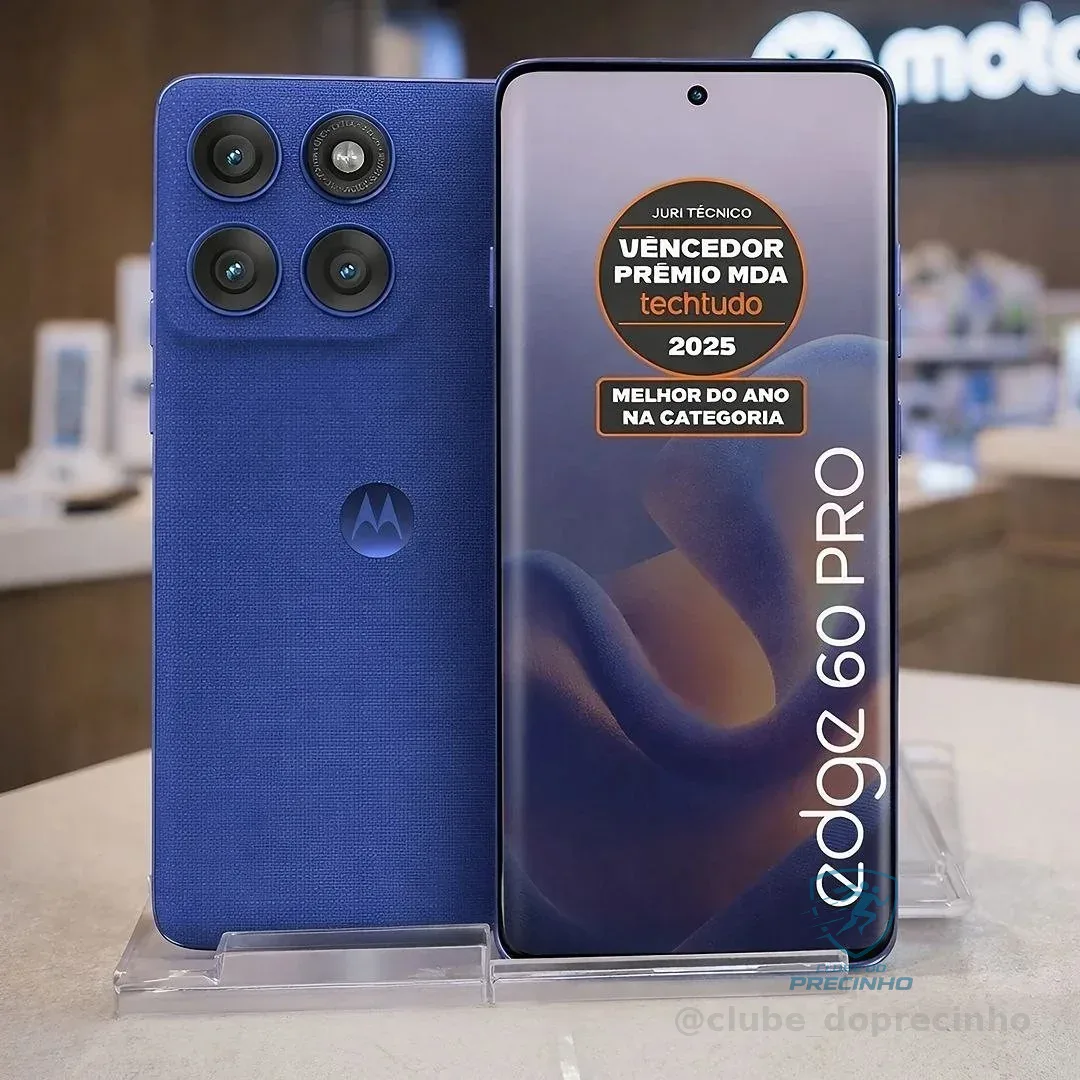 Smartphone Motorola Edge 60 PRO 5G - 256GB 24GB (12GB RAM+12GB Ram Boost) Tela Quad-Curve moto AI 50MP Sony Camera ultrarresistencia militar IP68 + IP69 - Azul Marinho