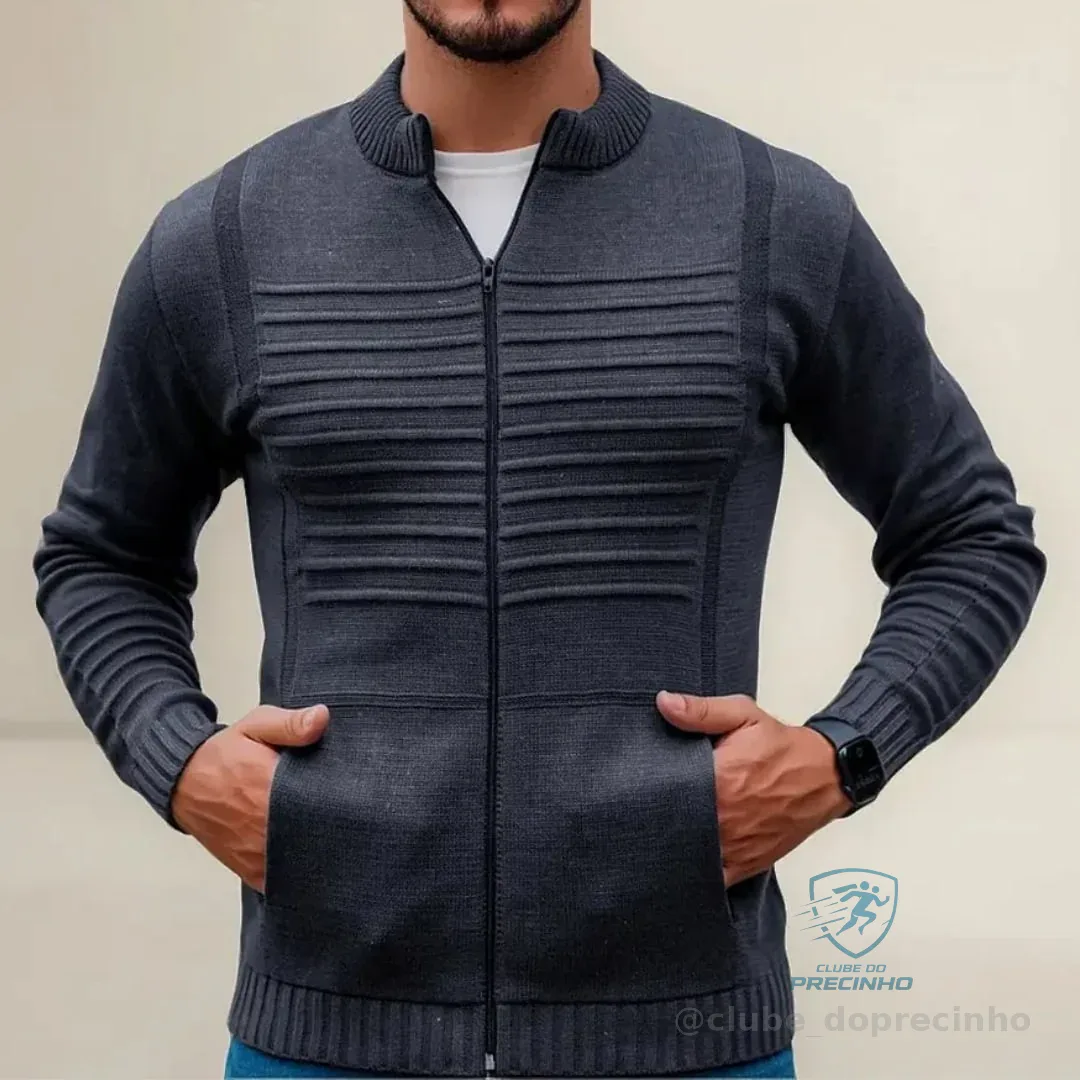 Jaqueta Masculina Blusa De Frio Malha Grossa Ziper E Bolso