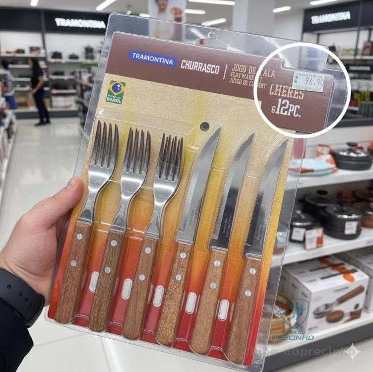 JOGO DE TALHERES PARA CHURRASCO DYNAMIC SORTIDOS COM LAMINAS DE ACO INOX E CABOS DE MADEIRA - 12 PEÇAS