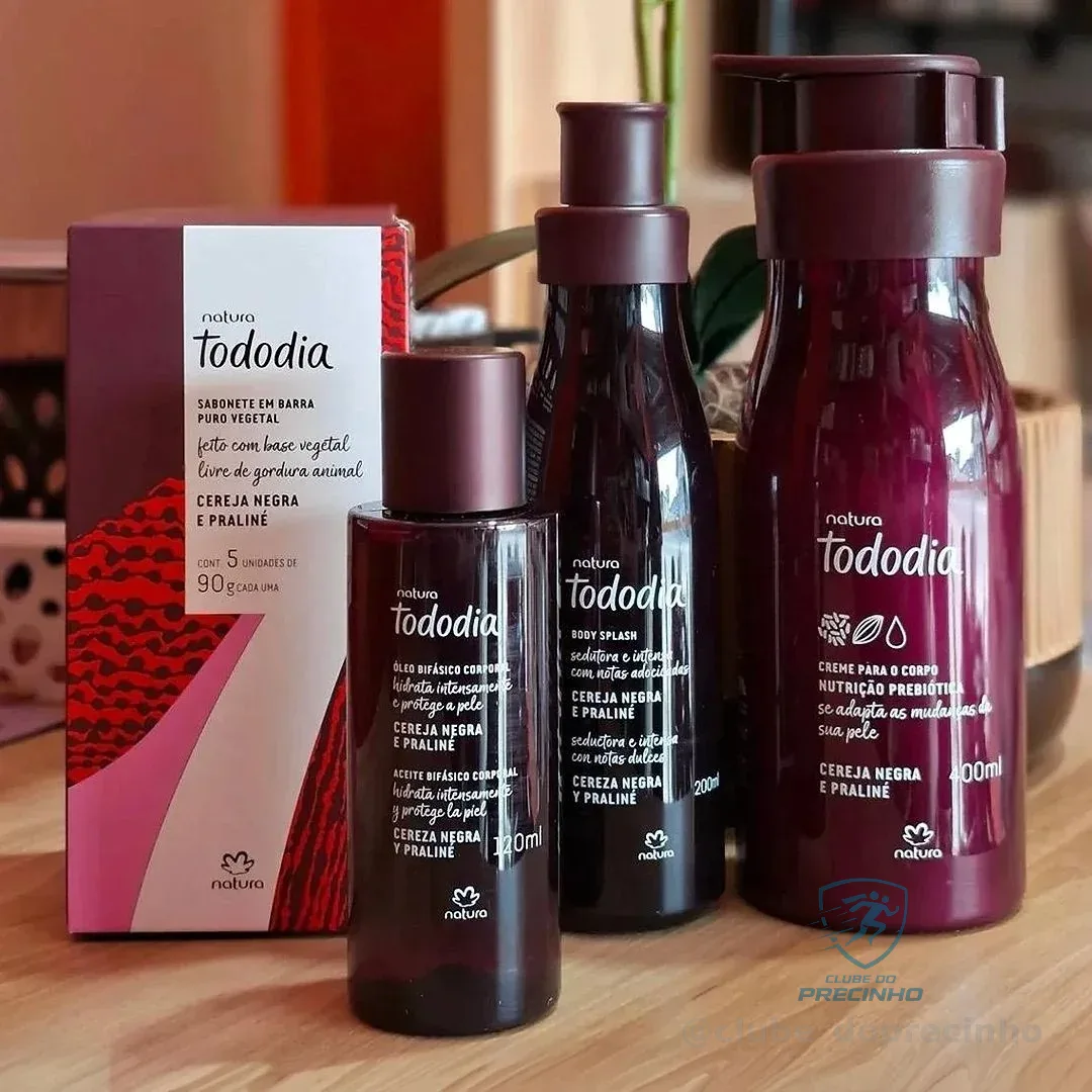 Kit Presente Tododia Cereja Negra E Praliné - 1 Sacola M - Creme Corporal 400ml - Body Splash 200ml - 1 Óleo 120ml