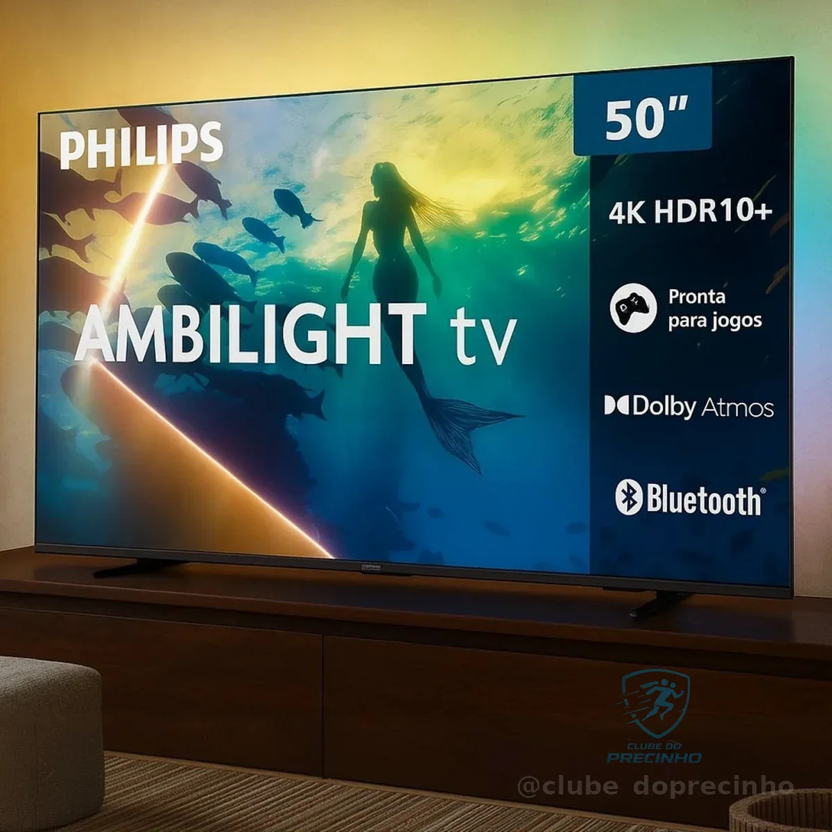 PHILIPS, Smart TV Ambilight 50" 4K, 50PUG8100/78, Comando de Voz, HDR10+/Dolby Atmos, VRR/ALLM, Bluetooth