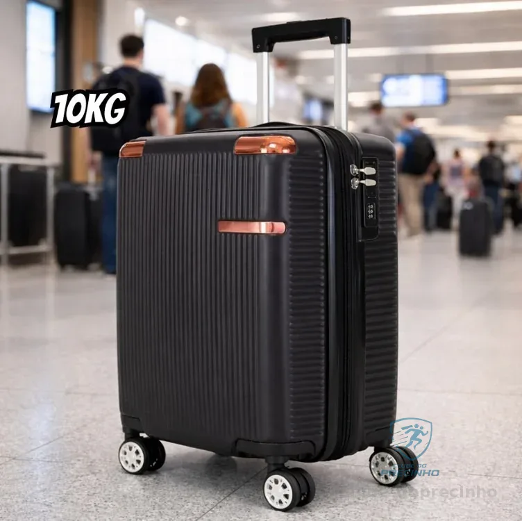 Mala De Viagem De Bordo 360o Pequena De Mão 10kg C/ Segredo Cor Preto Listras 2080