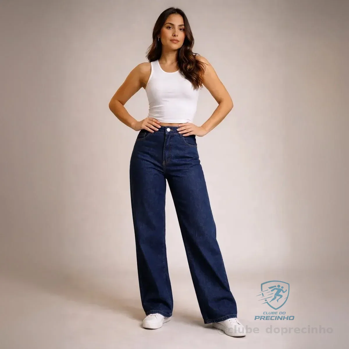 Calça Jeans Wide Leg Feminina Cintura Alta Sem Lycra Stillge
