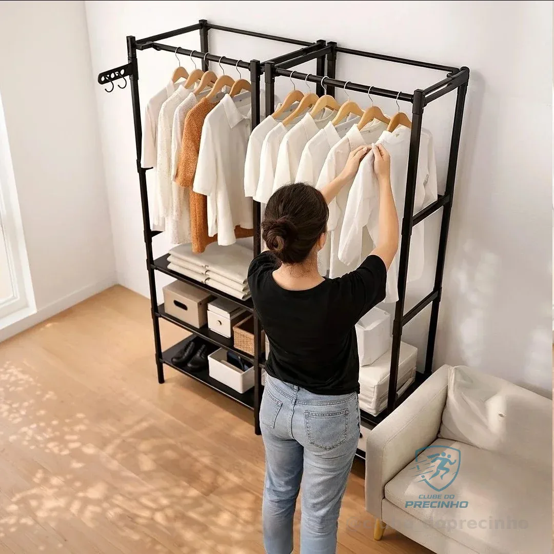 Guarda Roupa Dobravel  Aberto Closet Organizador De Roupas Preto