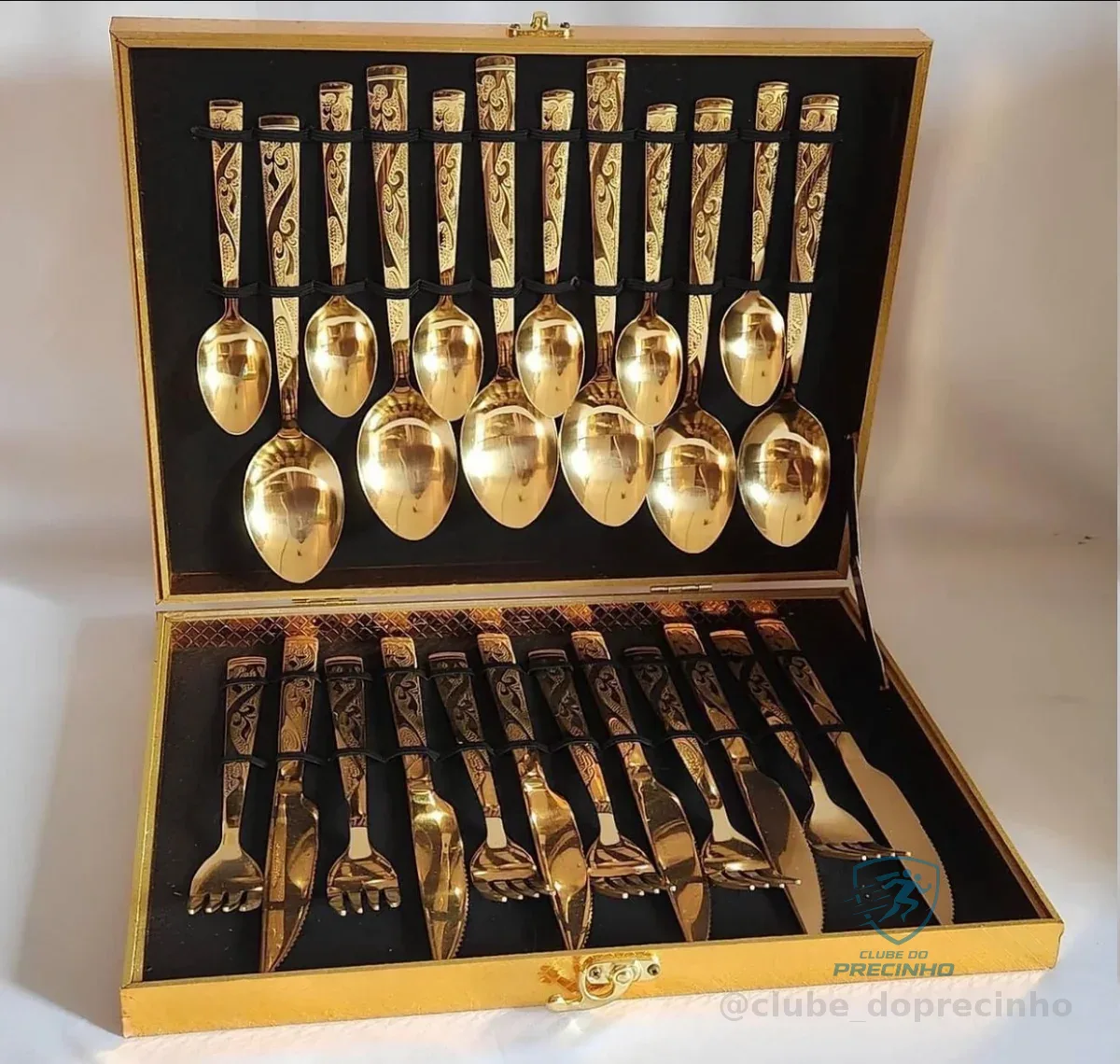 Faqueiro Dourado Kit 24 Pcs Luxo Com Maleta Premium  Complet Dourado