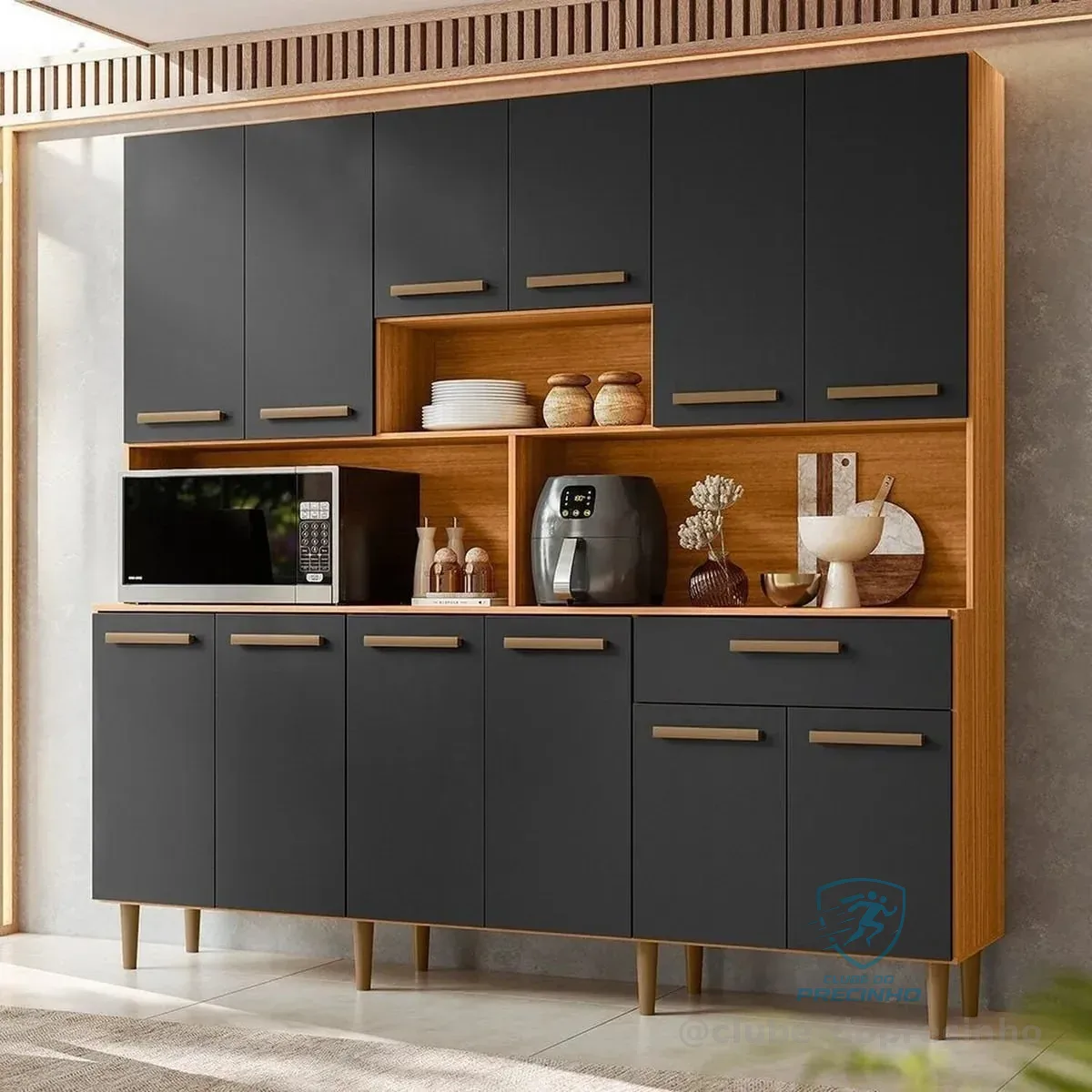 Armário Para Cozinha 12 Portas 1 Gaveta Clarice Gb Freijo/grafite Acetinado