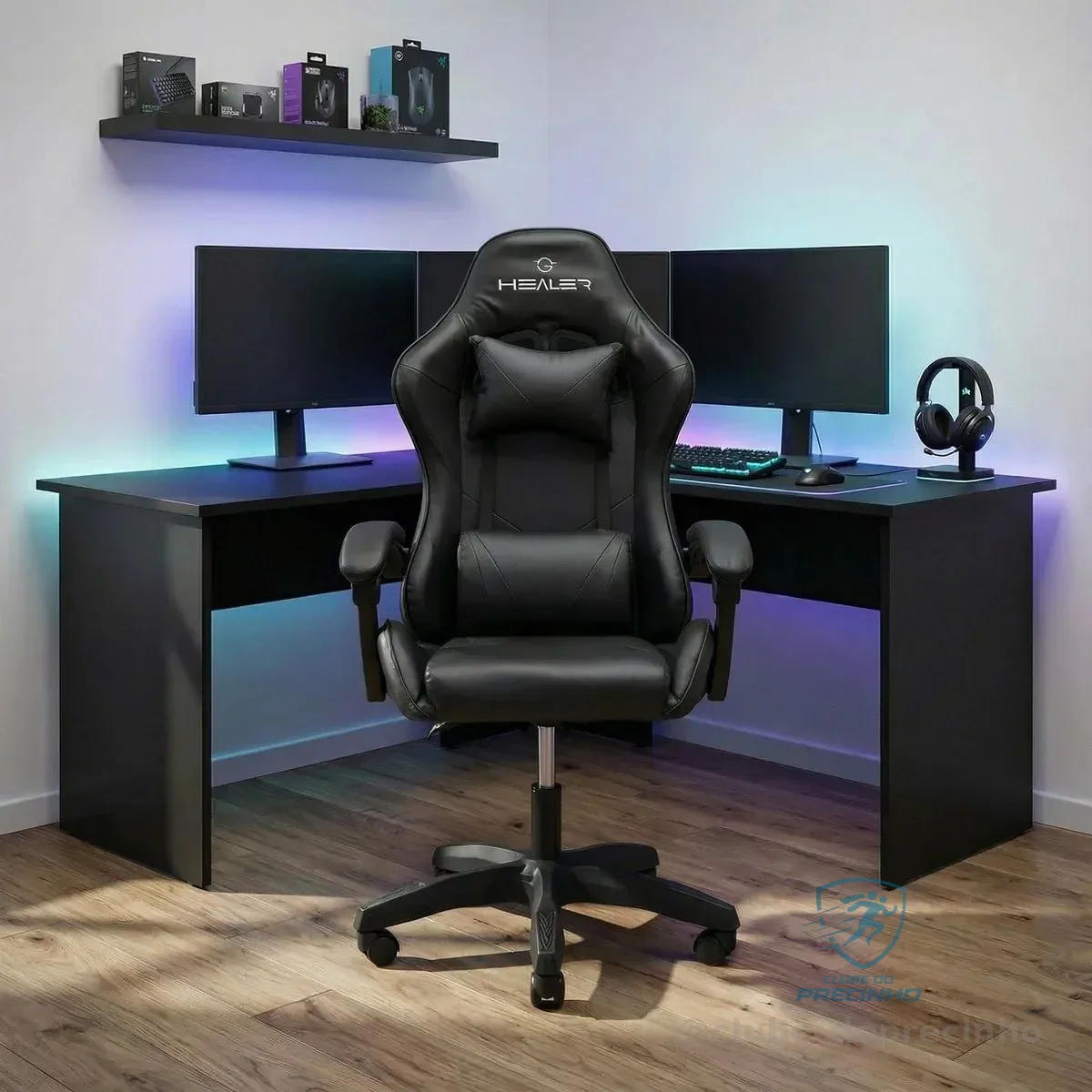Cadeira Gamer Wells Preta Healer Preto Couro Sintético