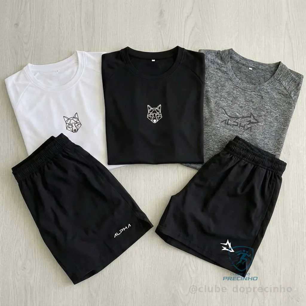Kit 5 Peças Dry 3 Camisetas e 2 Bermudas Alpha Co