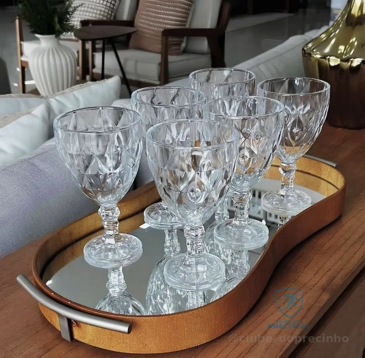 Jogo 6 Taças De Cristal 340ml Diamond Transparente Lapidado Vitrex