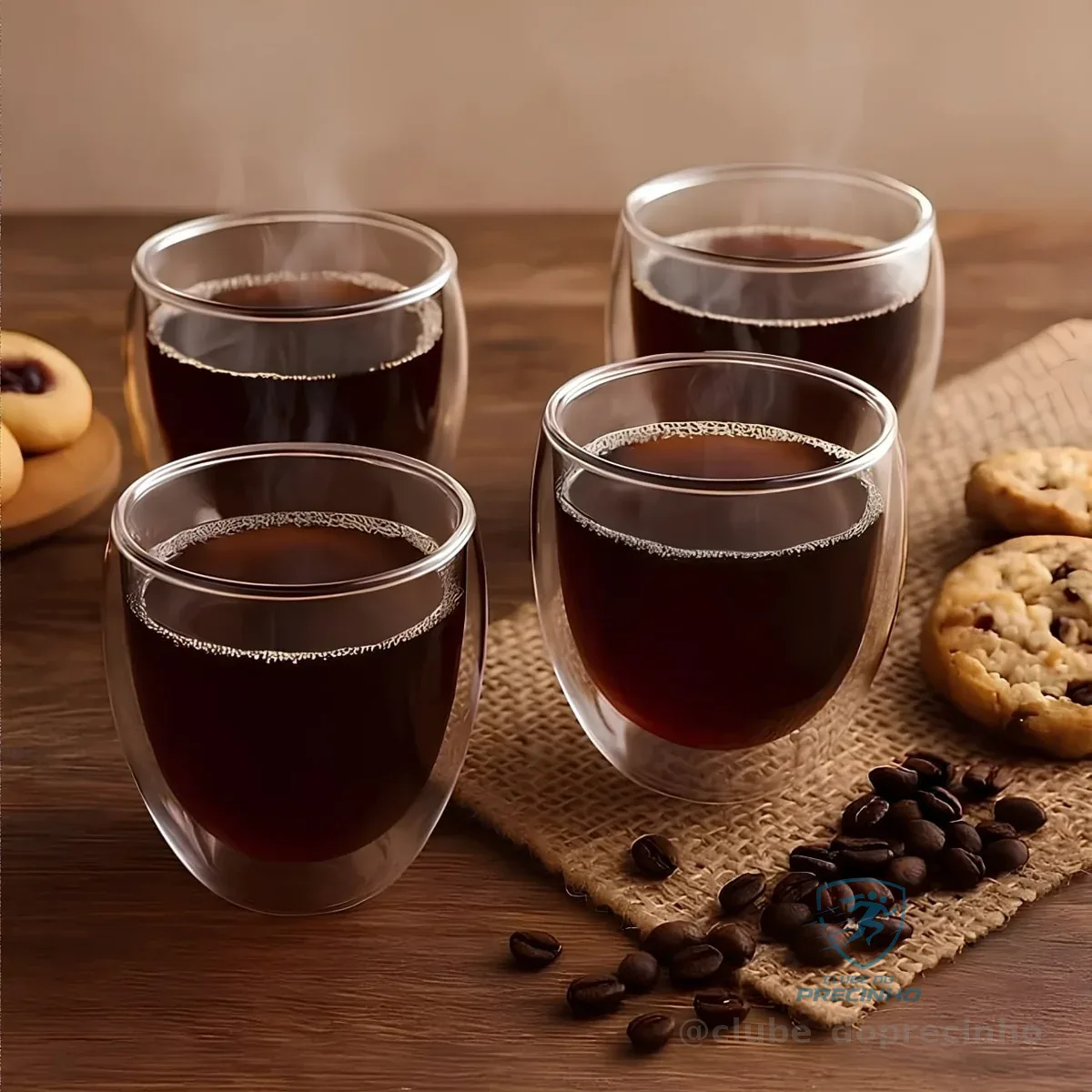 Jogo de Copos de Vidro de Café Parede Dupla 80ml 4 Peças Haus Concept Inspire