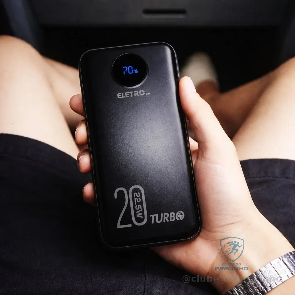 Carregador Portátil 20000 Turbo 22.5w Power Bank Premium Universal Rápido Para Samsung iPhone Xiaomi Motorola Celular Smartwatch Tablet Davely Preto