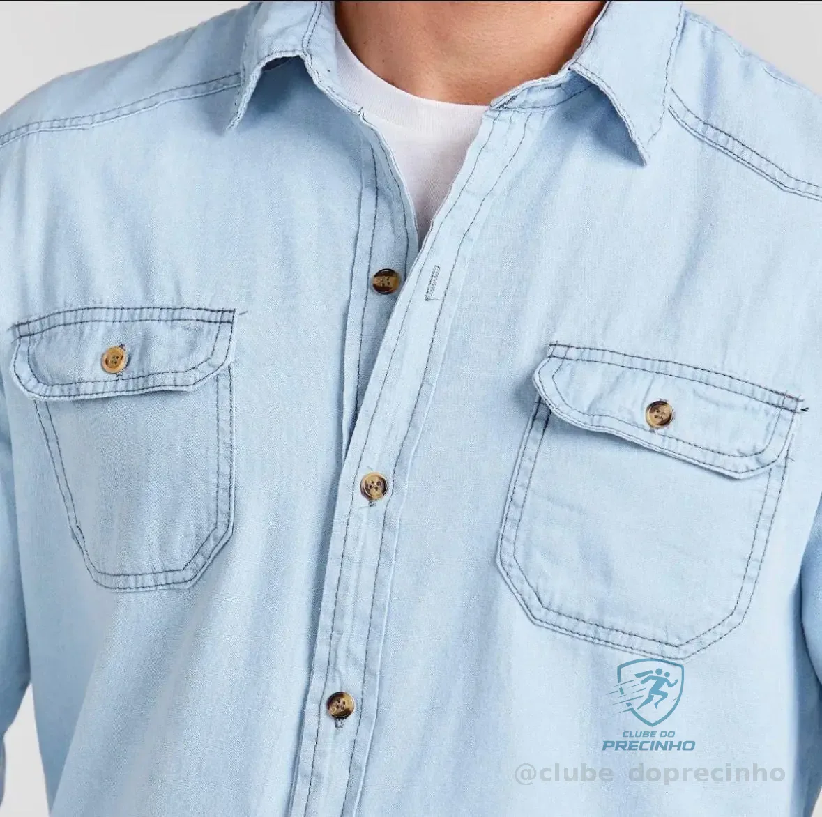 Camisa Jeans Masculina Social Slim Manga Longa