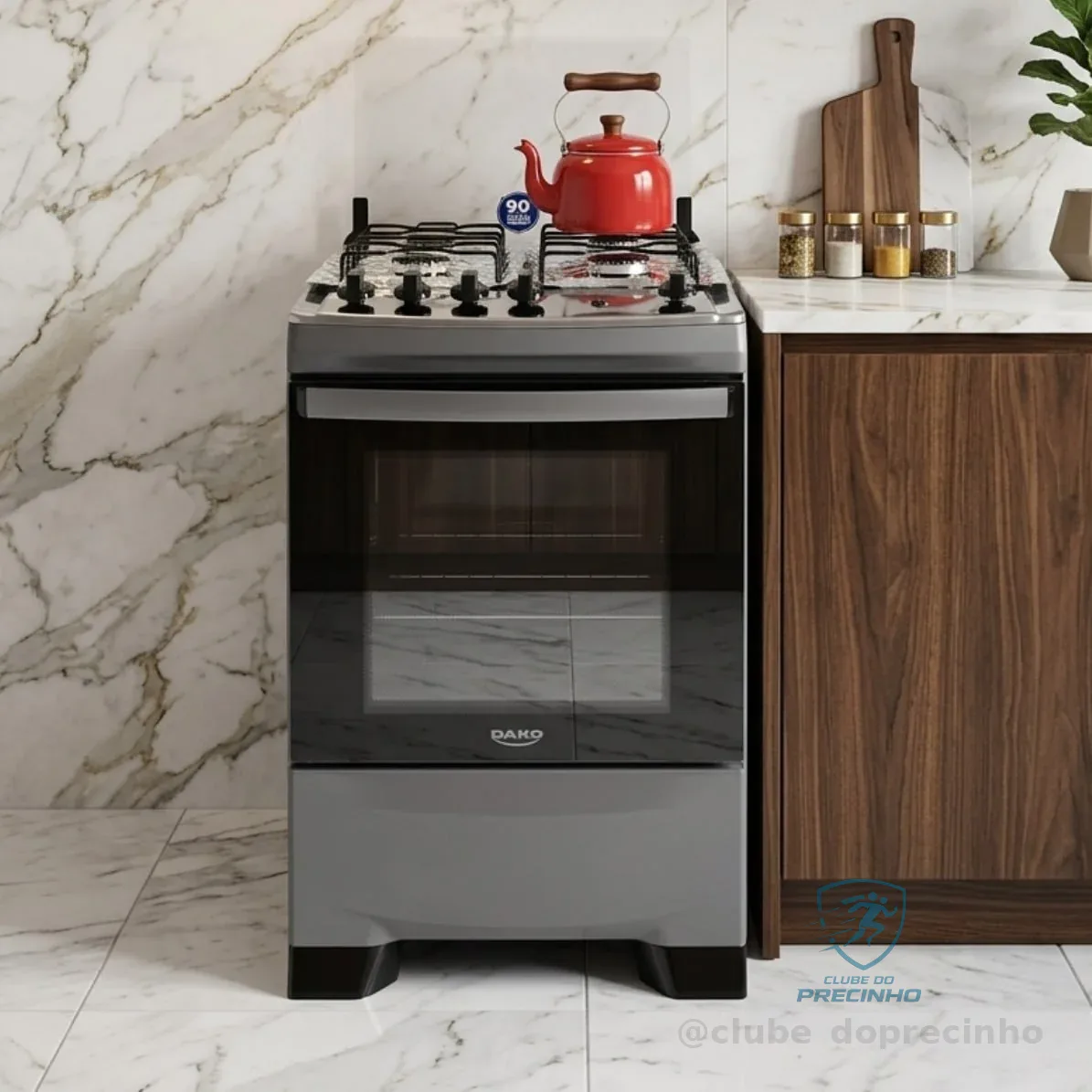 Fogão 4 Bocas Dako Supreme Mesa De Inox A Gás Titanium Bivolt Titânio 127/220v
