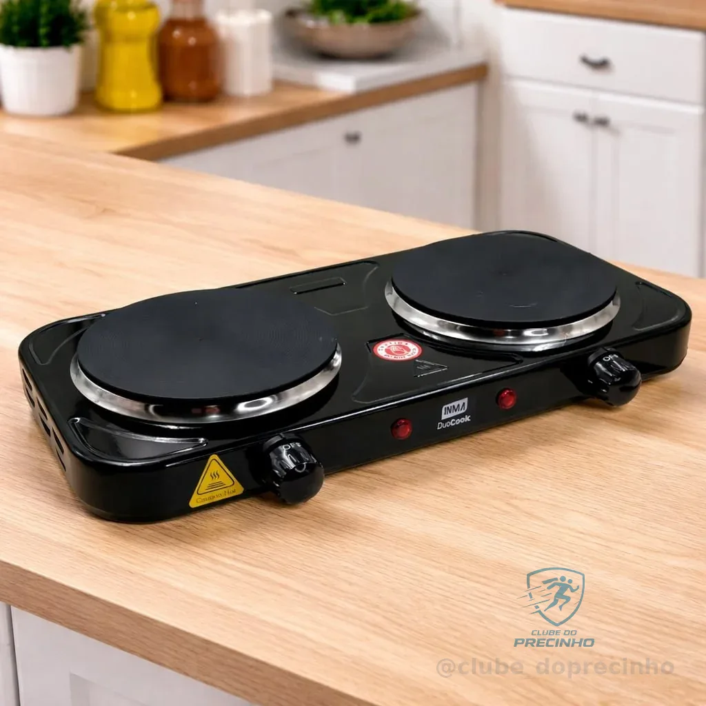 Fogão Cooktop Elétrico 2 Bocas 2000w Portátil Elétrico Mesa Fogareiro Chapa Inma Mesa Camping Automático Viagens Inox Pesca Prático Resistente Viagem Casa Trabalho Potente Disco Cozinha Preto 127v