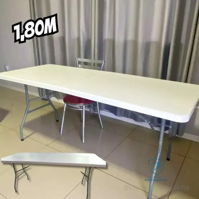 Mesa Dobrável Vira Maleta Com Alça Portátil 1.80m Para Camping Pesca Jardim Área Externa Ou Interna Salão De Festas Gourmet Cor Brancoluvinco