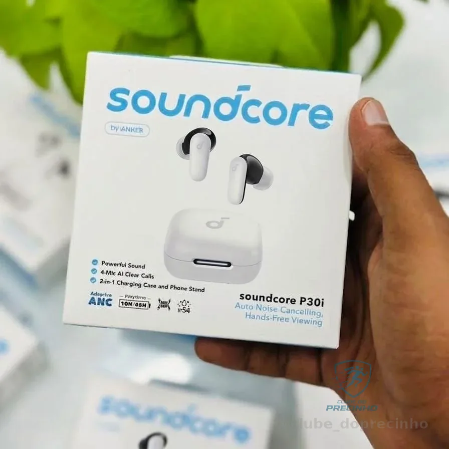 Fone De Ouvido Bluetooth 5.4 Soundcore P30i Da Anker, Cancelamento De Ruído Adaptativo, Graves Poderosos, 45h De Reprodução, Estojo 2-em-1 Com Suporte Para Celular, Ip54, Fone Sem Fio Tws, Branco