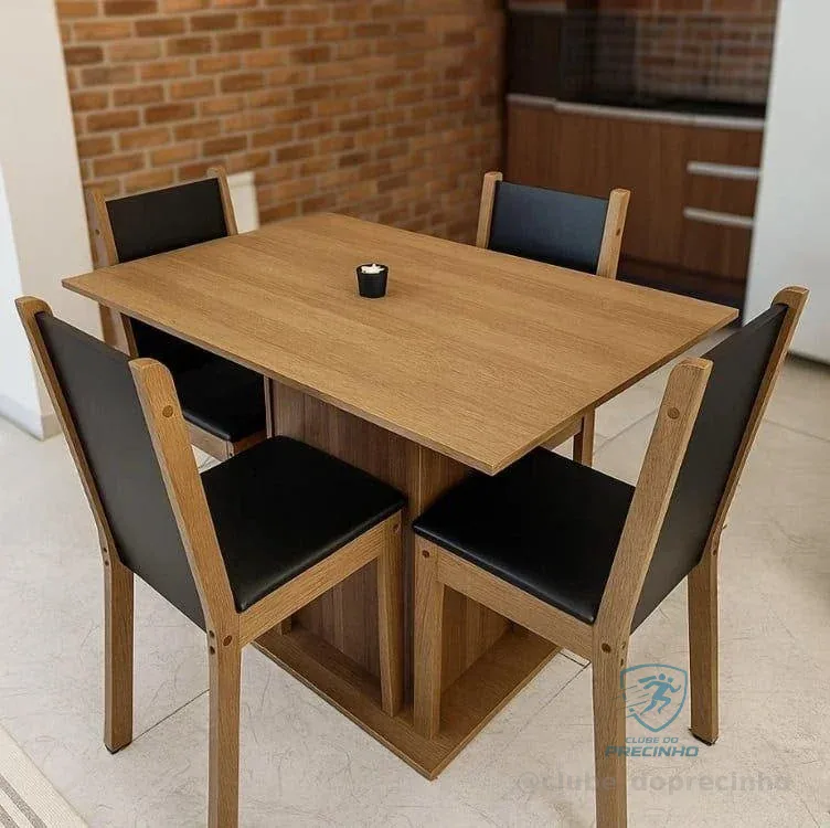 Sala De Jantar Madesa Talita Mesa Tampo Madeira 4 Cadeiras Cor Rustic/preto/sintético Preto Desenho Do Tecido Das Cadeiras Liso