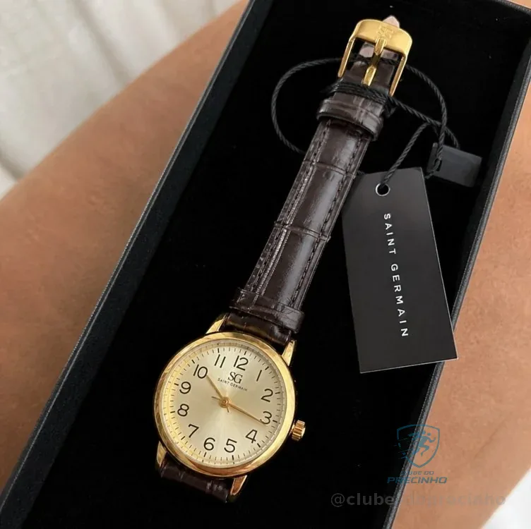 Relógio Saint Germain Houston Feminino Analógico Marrom Dourado Com Pulseira De Couro Sintético