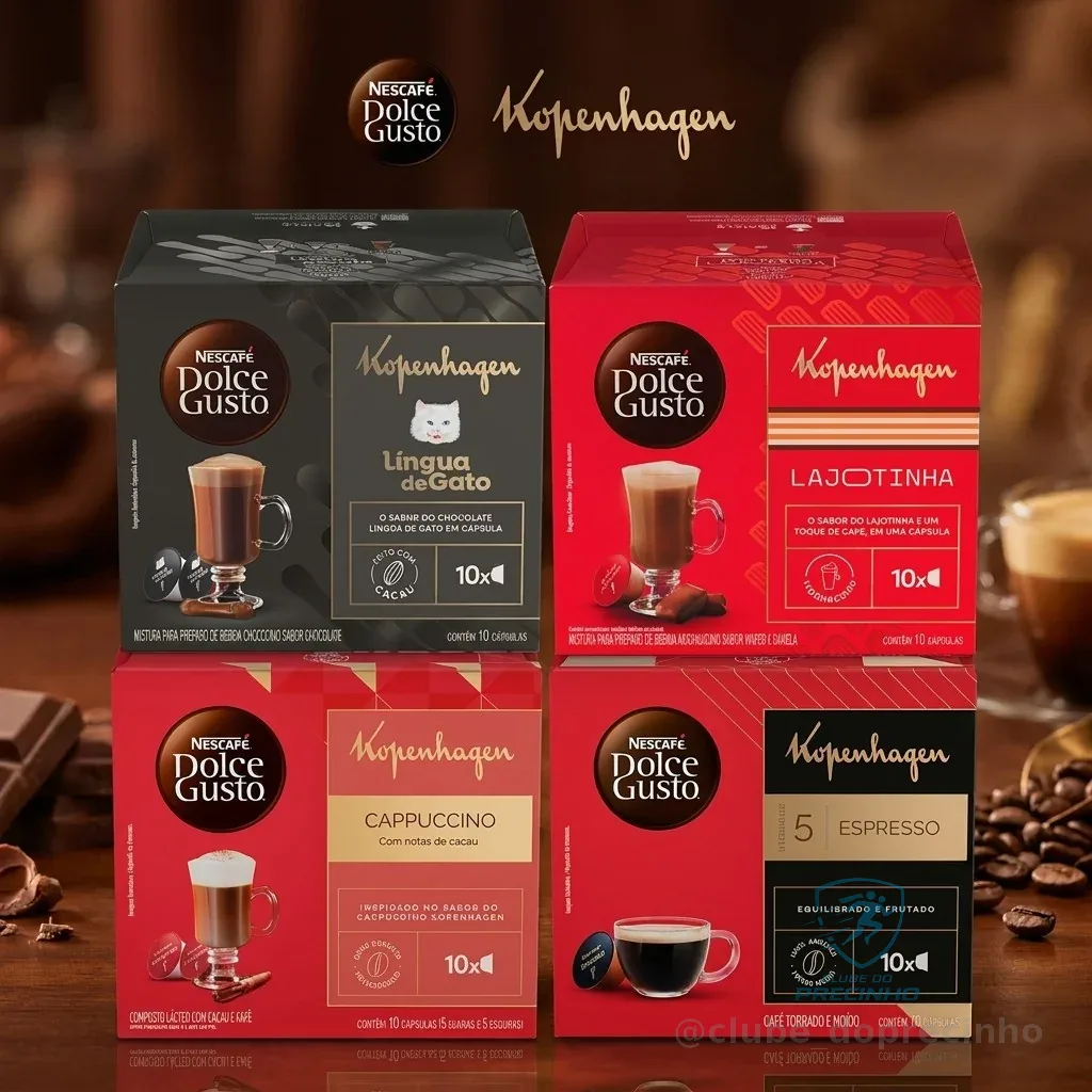 Kit Dolce Gusto + KOPENHAGEN - 40 cápsulas com Língua de Gato, Lajotinha, Cappuccino e Espresso
