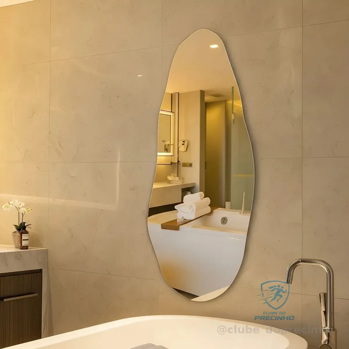 Espelho Orgânico 70cm Decoração Lapidado Design Moderno Luxo Quarto Sala Banheiro Hall Decorativos Camarin Polido Sem Moldura Vmex