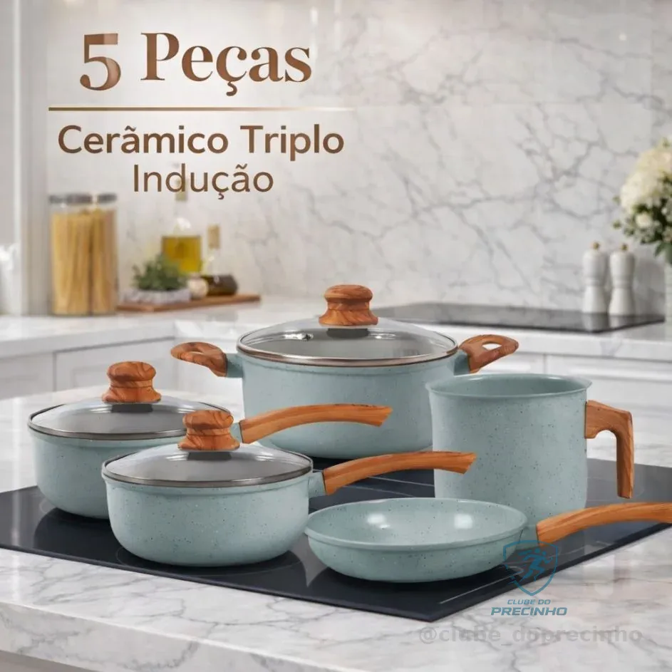 Jogo De Panelas Cerâmico Triplo Indução Tuut Ecoglid 5 Peças Cor Marble Mármore