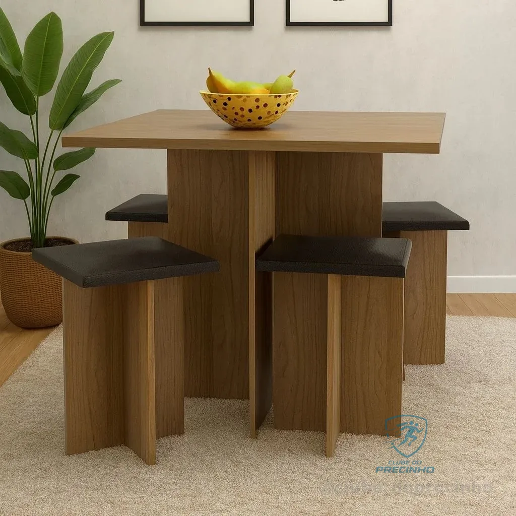 Conjunto Mesa Jantar Cozinha Pequena Compacta E Bancos 4 Lugares