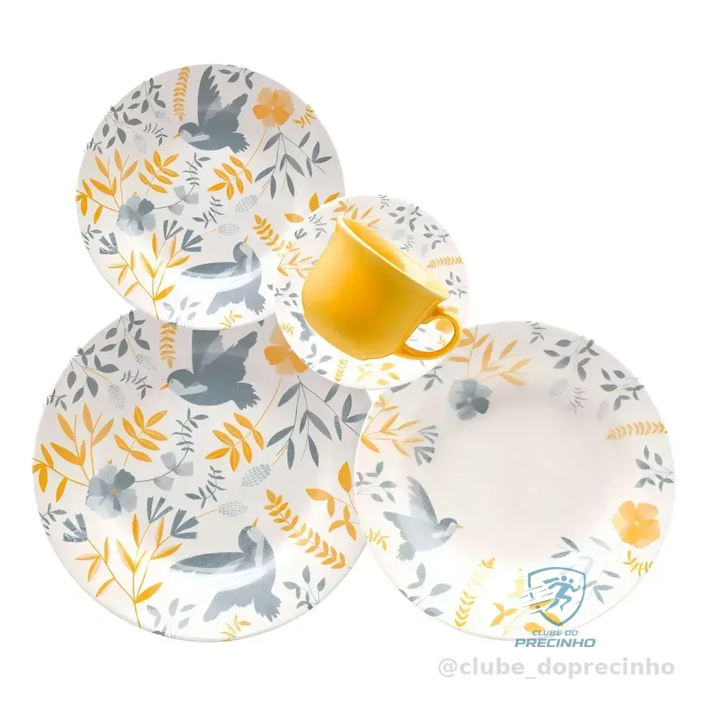 Jogo De Jantar E Chá 20 Peças Biona Donna Cerâmica Amarelo Florido Multicor
