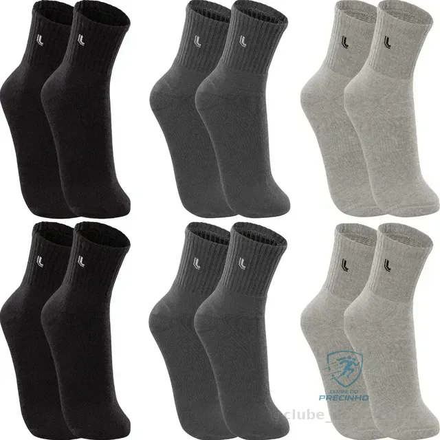Kit 6 Pares Meias Lupo Cano Médio Esportivas Academia