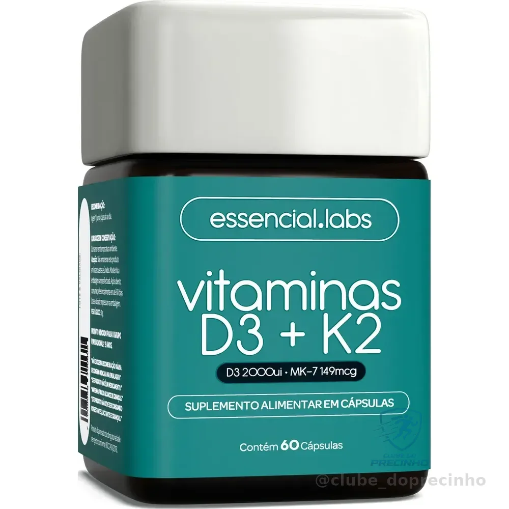 Vitamina D3 + K2 Menaquinona-7 - Fórmula Com Máxima Concentração E Biodisponibilidade - 60 Cápsulas Sem Sabor