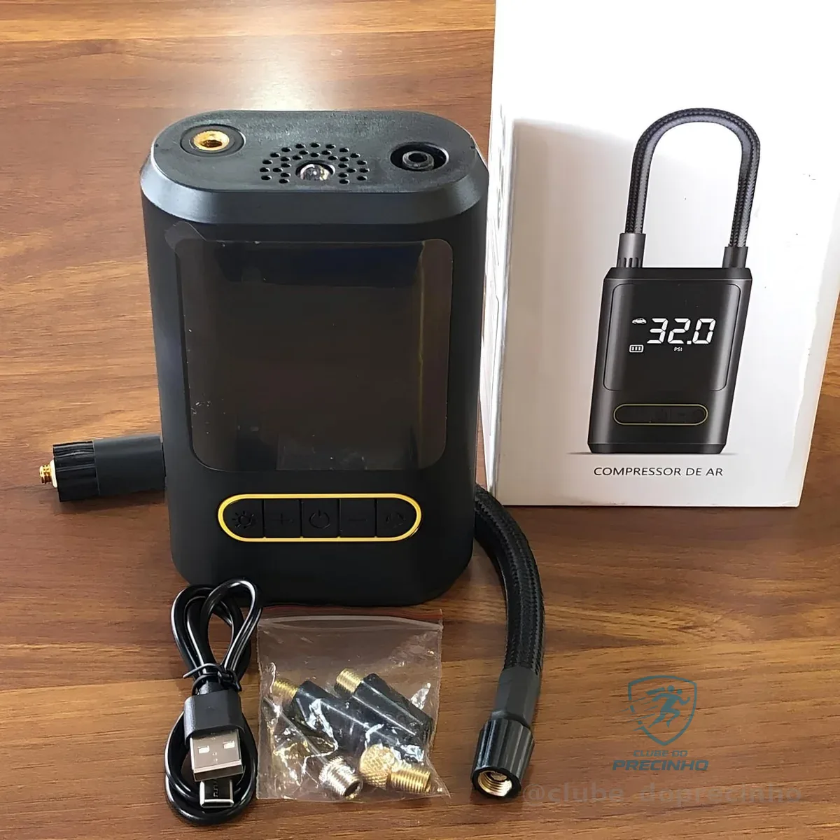 Mini Compressor Ar Portátil Digital Recarregável B&g Com Lanterna 150psi Negro