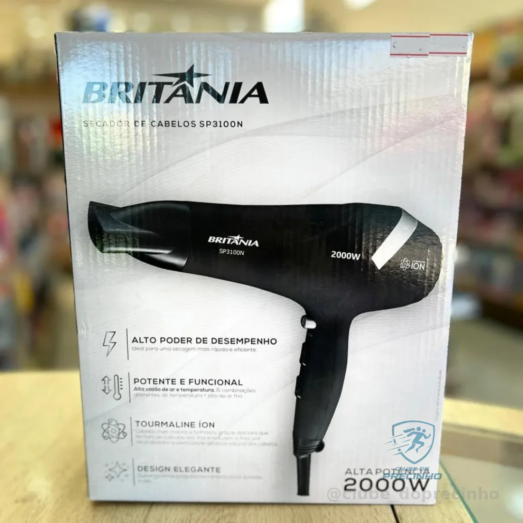 Secador De Cabelo Britânia 2 Temperaturas 2000w Sp3100n 127v Preto
