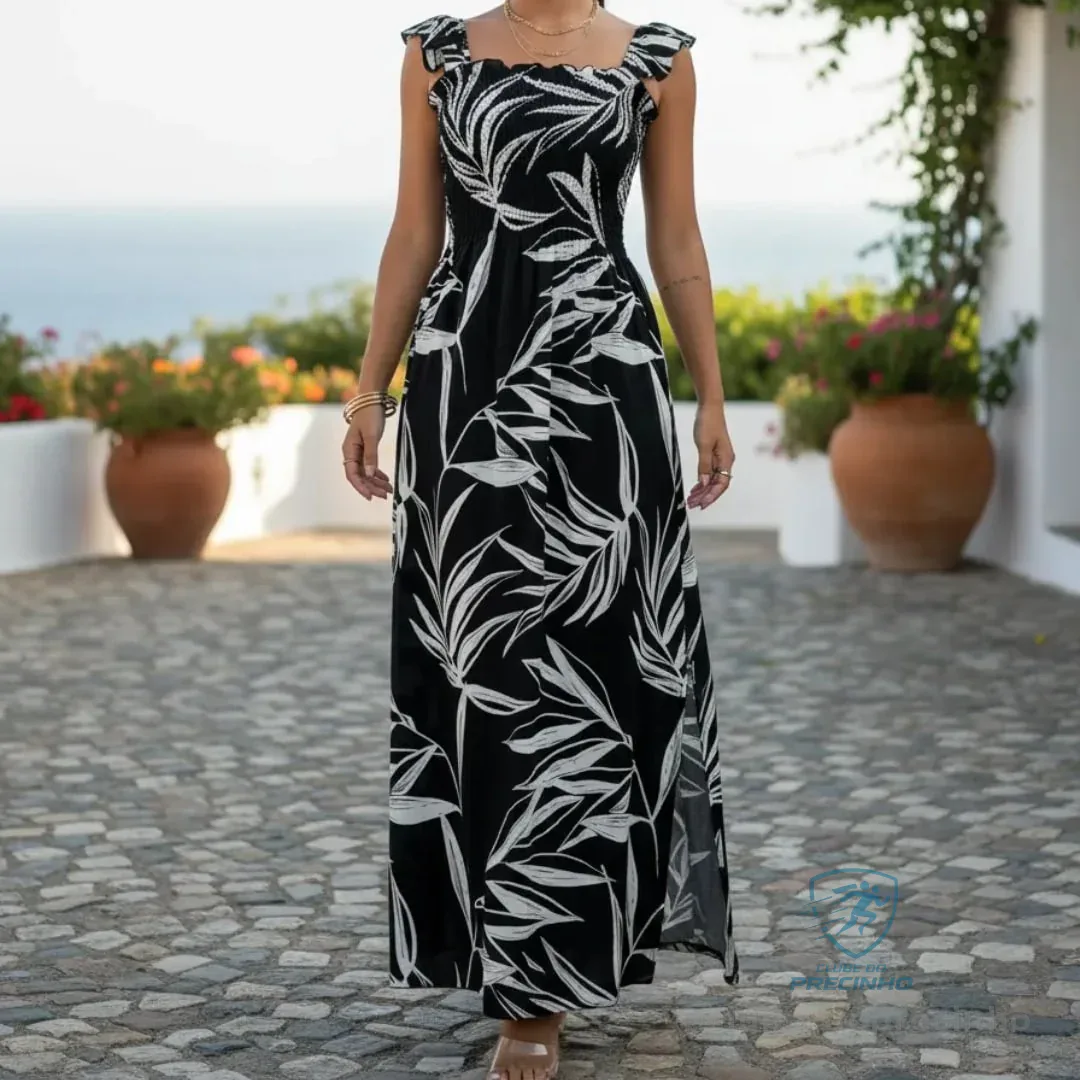 Vestido Longo Feminino Casual Lastex Alcinha Fenda Barato