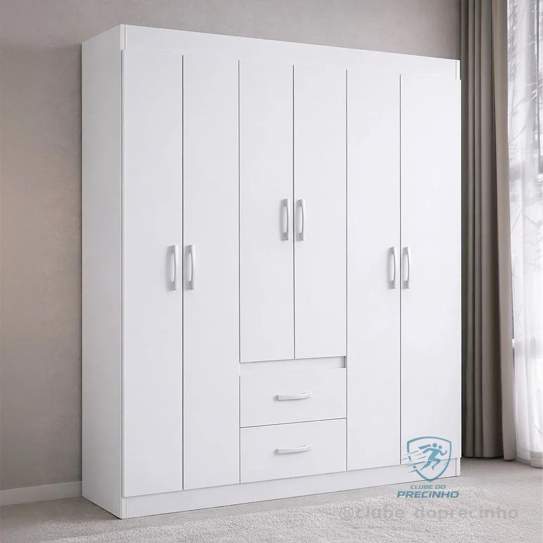 Guarda Roupa Solteiro 6 Portas 2 Gavetas Sidney Doripel Cor Branco