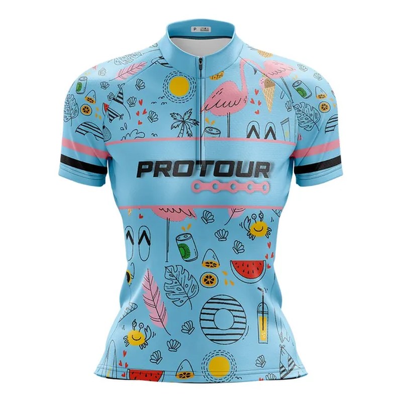 Blusa Ciclismo Feminina Manga Curta Drinks Com Bolso