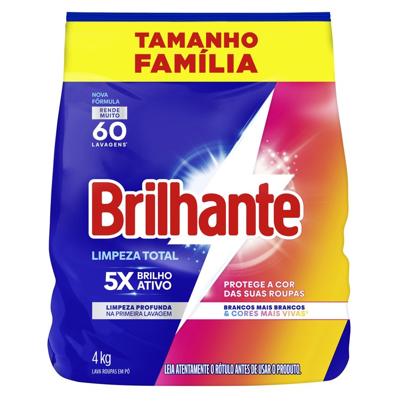 Brilhante Lava-Roupas Em Pó Roupas Brancas E Coloridas Limpeza Total Pacote Tamanho Família 4 Kg (Pacote De 1)