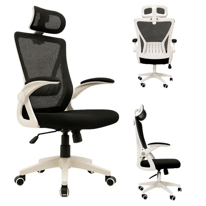 Cadeira de Escritório Ergonômica Giratória, Encosto de Cabeça Ajustável, Estofado Mesh