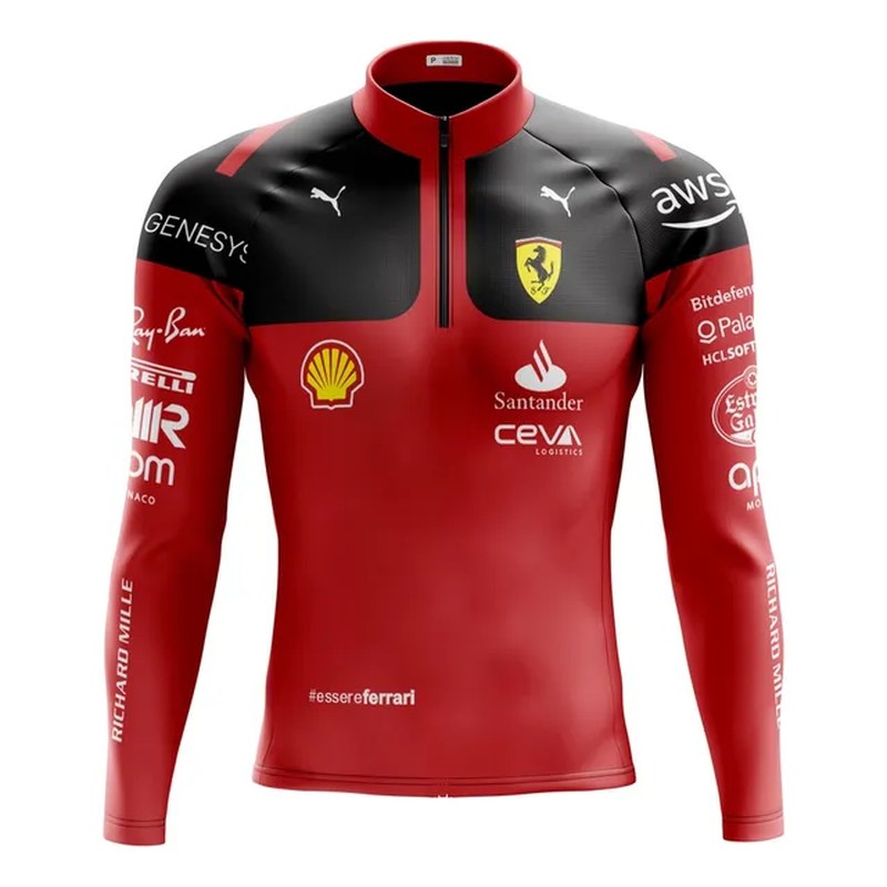 Camisa Ciclismo Masculino Ferrari Vermelha Com Bolsos Uv50+