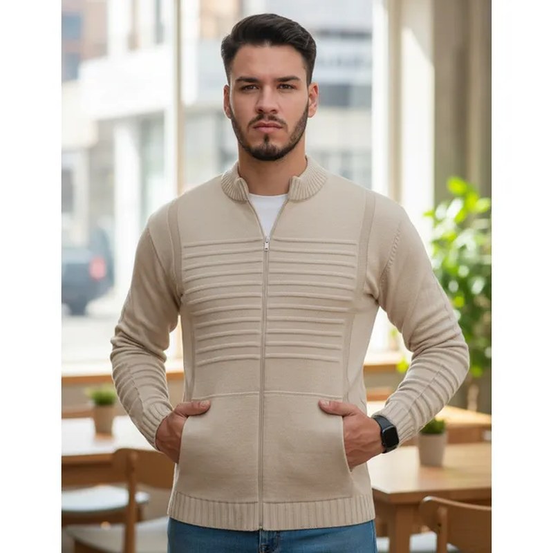 Casaco Sueter Masculino Lã Com Zíper Trico Blusa De Frio