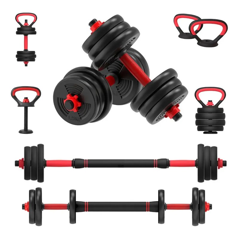 Conjunto Halteres Barras Kettlebell Ajustável 10kg Academia Vermelho