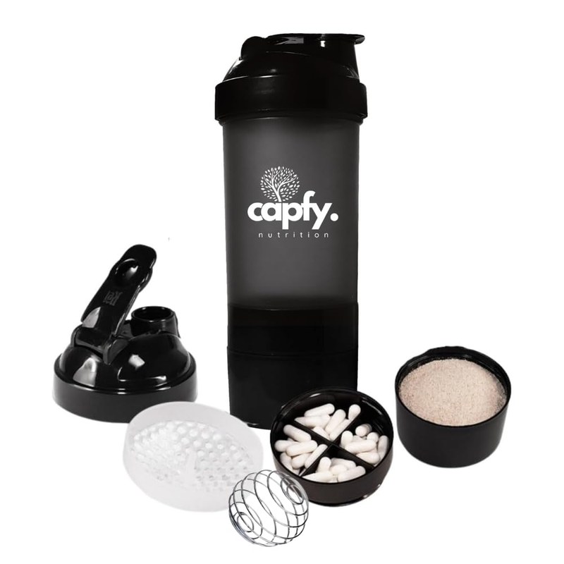 Coqueteleira Whey Academia 500ml com Mola Divisórias Shakeira Compartimento com Porta Comprimido Suplemento Shaker Misturador