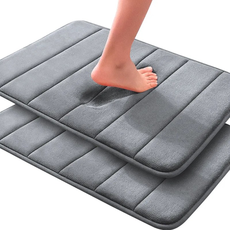 Kit 2 Tapetes De Banheiro Super Soft 60x40 Antiderrapante Cor Cinza Liso