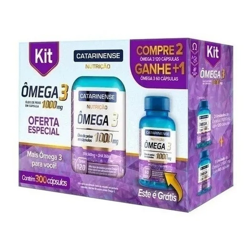 Kit Ômega 3 1000mg Com 300 Cápsulas Catarinense Sem Sabor