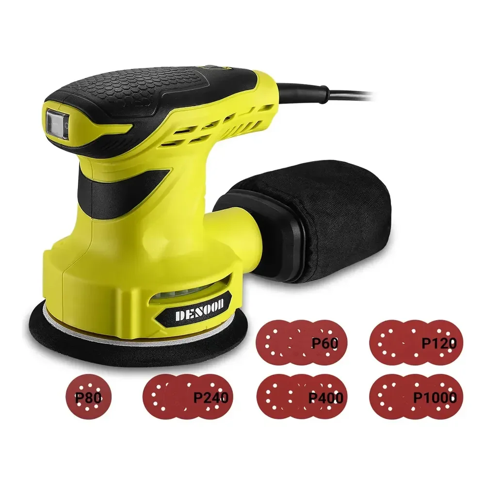 Lixadeira Orbital 300w Real Profissional 125mm Com Auto Vácuo 14000rpm Coletor De Pó + 16 Lixas Kit Completo 127v Desoon Verde-claro