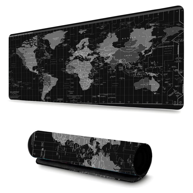 Mouse Pad Gamer Profissional Grande Confortavél Anti Derrapante 90x40 - Mapa Mundi Preto