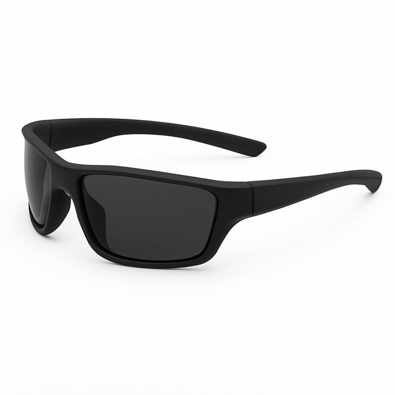 Óculos de Sol Esportivo Masculino, Polarizado, Proteção UV400, Armação Preta, Para Pesca