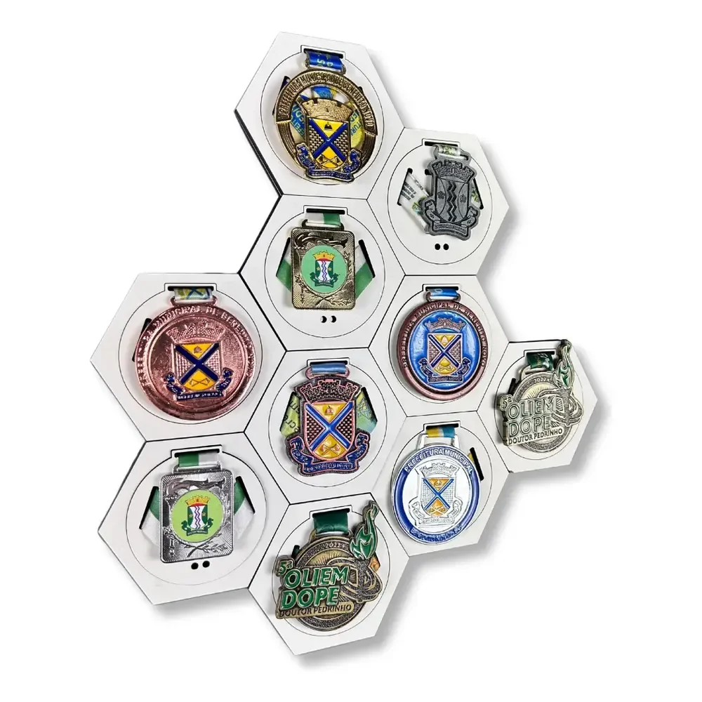 Porta Medalhas Unissex Hexagonal - Kit Com 5 Peças Cor Branco